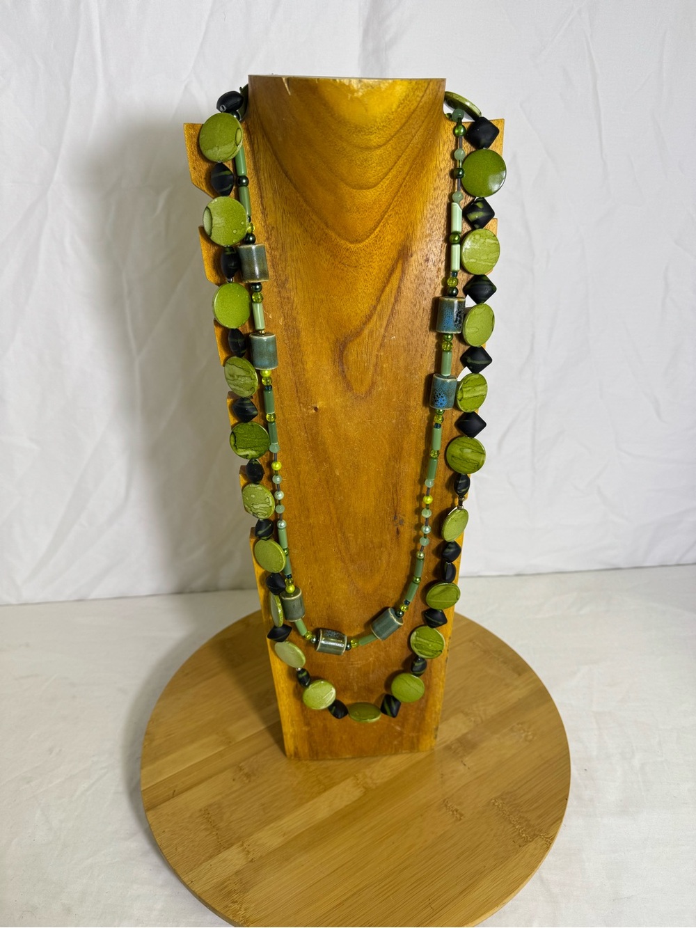 Handmade Boho Green Black Beaded Necklace Long Layered Statement Angel Charm New